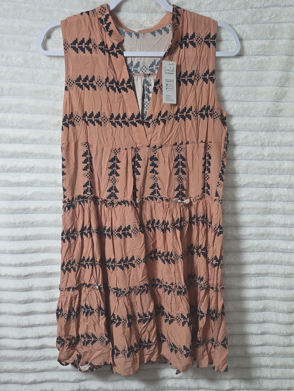 0315 Cupshe Peach-Pink Sleeveless V-Neck Tiered Mini Dress; XS